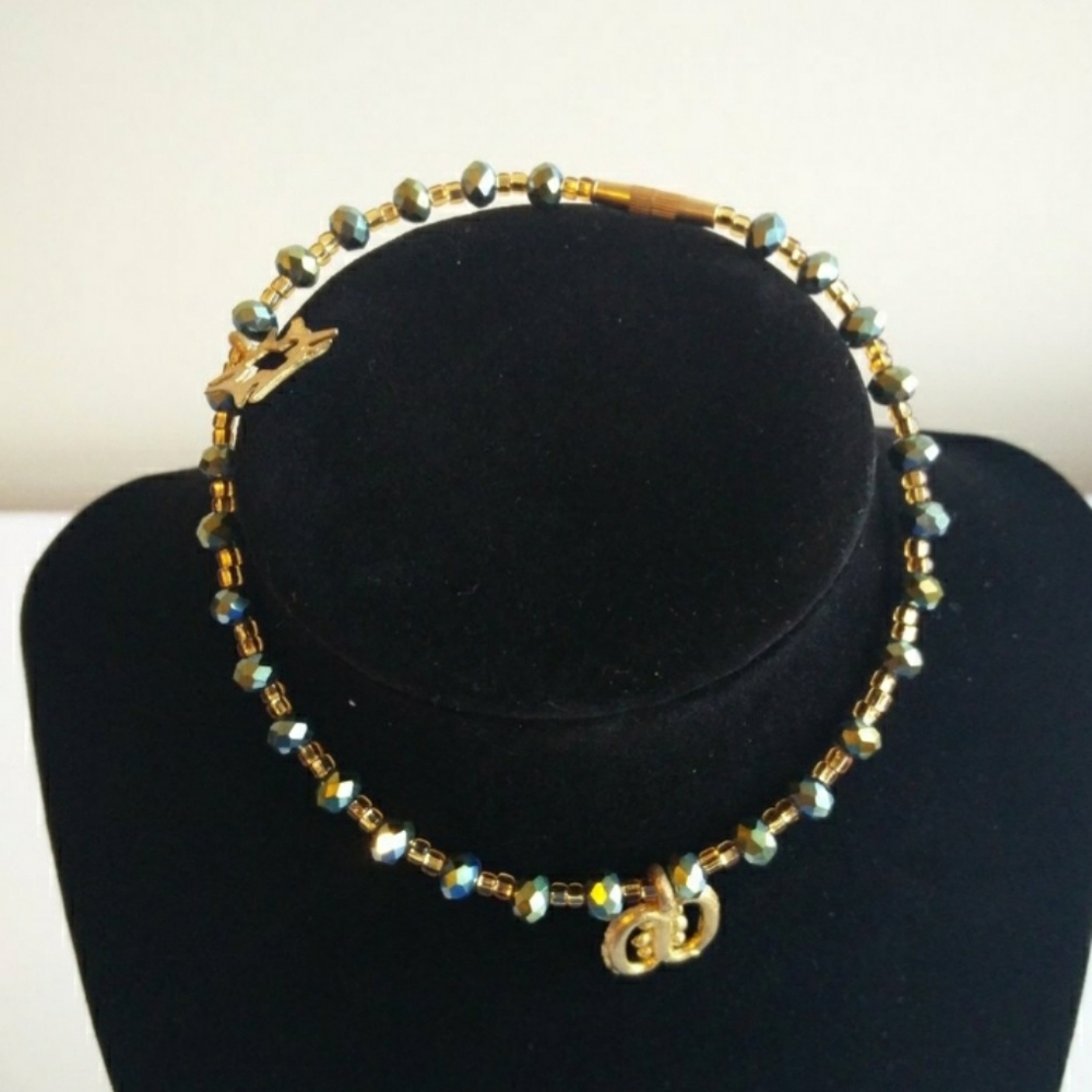 Green and Gold Handmade Anklet
